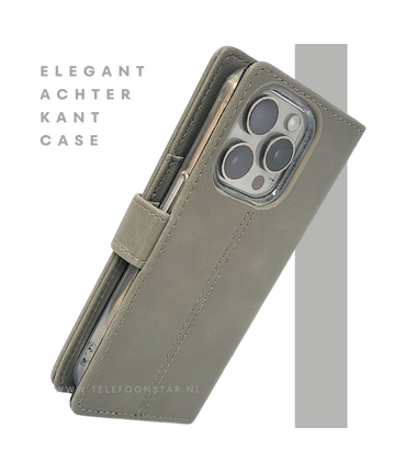 iPhone 15 Pro Max Hoesje Grijs – Elegant Bookcase met Pasjeshouder | Telefoonstar