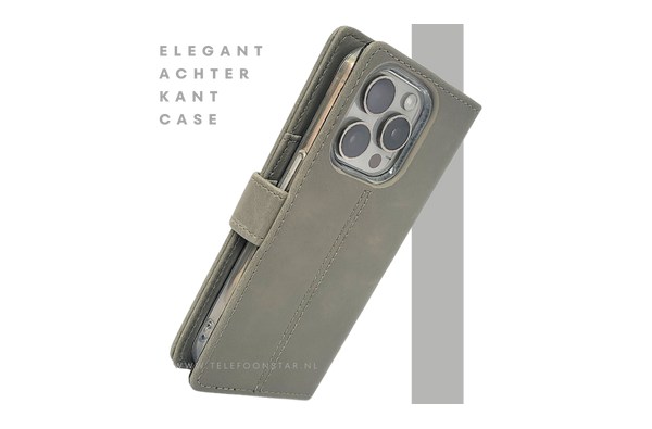 iPhone 15 Pro Max Hoesje Grijs – Elegant Bookcase met Pasjeshouder | Telefoonstar
