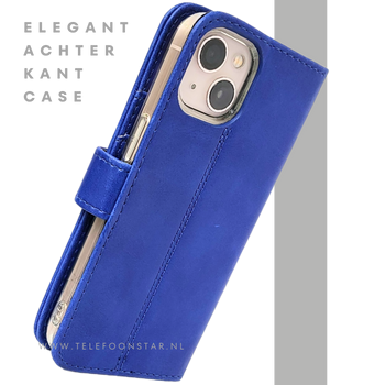 Blauw Bookcase Hoesje iPhone 13 EN 14  Wallet Case met Magneetsluiting Telefoonstar