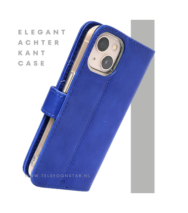 Blauw Bookcase Hoesje iPhone 13 EN 14  Wallet Case met Magneetsluiting Telefoonstar