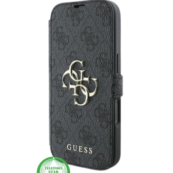 Hoesje voor iPhone 15 Bookcase – Luxe Zwart Lederen Look met Goudkleurig Logo