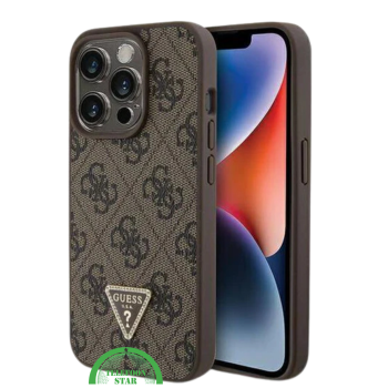 iPhone 15 Pro Beste Stoffen Hoesje – Bruin Design met Logo en Premium Bescherming