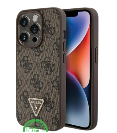 iPhone 15 Pro Beste Stoffen Hoesje &ndash; Bruin Design met Logo en Premium Bescherming