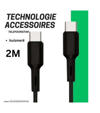 USB-C naar USB-C Kabel – 2 Meter – Snel Opladen & Data Sync – Zwart – Extra Sterk