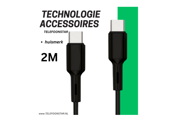 USB-C naar USB-C Kabel – 2 Meter – Snel Opladen & Data Sync – Zwart – Extra Sterk