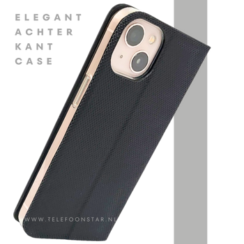 Zwart Bookcase Hoesje iPhone 13 / 14 – Met Structuur en Pasjeshouder | €14,95