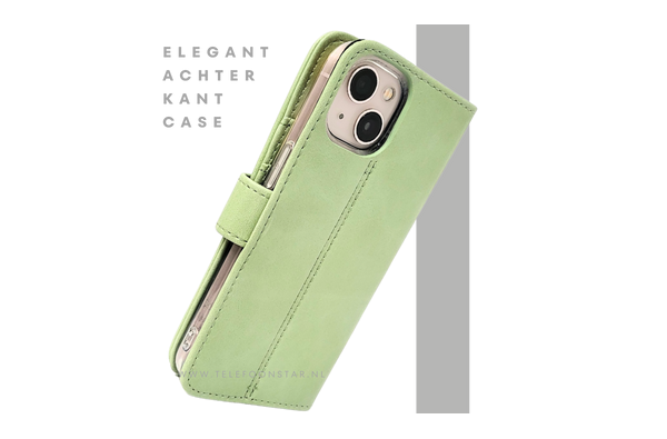 Mintgroen Bookcase Hoesje iPhone 13 en 14 Wallet Case met Magneetsluiting | €14,95