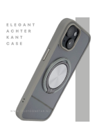 iPhone 15 Hoesje &ndash; Transparant Met Taupe Rand & Zilveren Ringhouder | Elegant & Functioneel