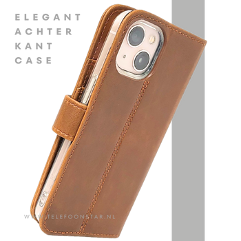 Bruin Bookcase Hoesje iPhone 13 / 14 – Vintage Leren Look met Bandje | €14,95