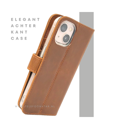 Bruin Bookcase Hoesje iPhone 13 / 14 – Vintage Leren Look met Bandje | €14,95