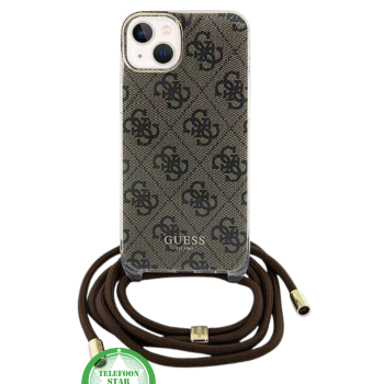Hoesje voor iPhone 15 - DonkerBruin Crossbody Design met Luxe Logo en Koord