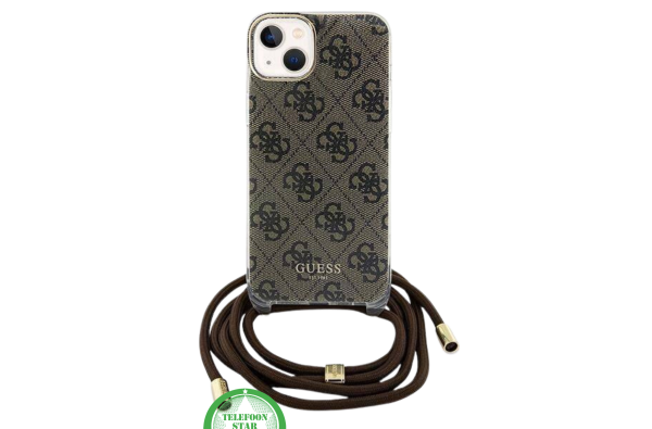 Hoesje voor iPhone 15 - DonkerBruin Crossbody Design met Luxe Logo en Koord