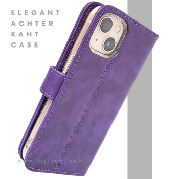 Paars Bookcase Hoesje iPhone 13 / 14 – Luxe Wallet Case met Magneetsluiting | €14,95