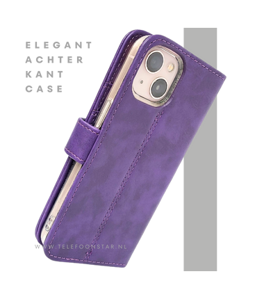 Paars Bookcase Hoesje iPhone 13 / 14 – Luxe Wallet Case met Magneetsluiting | €14,95
