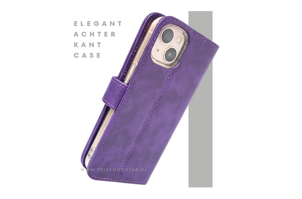 Paars Bookcase Hoesje iPhone 13 / 14 – Luxe Wallet Case met Magneetsluiting | €14,95