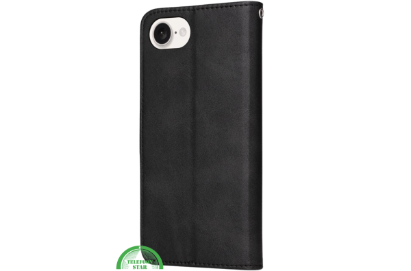 Hoesje voor iPhone 16E Zwart Leren Bookcase Slank en comfortabel ontwerp