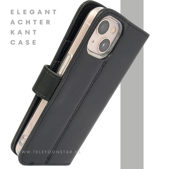 Zwart Bookcase Hoesje iPhone 13 / 14 – Met Bandje en Standaardfunctie | €14,95