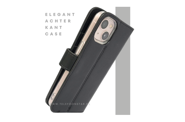 Zwart Bookcase Hoesje iPhone 13 / 14 – Met Bandje en Standaardfunctie | €14,95