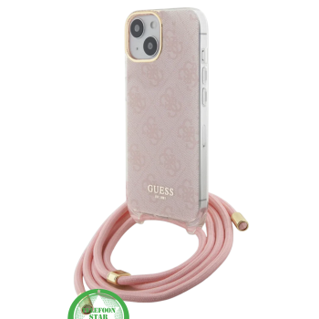Hoesje voor iPhone 15 - Roze Crossbody Design met Luxe Logo en Koord