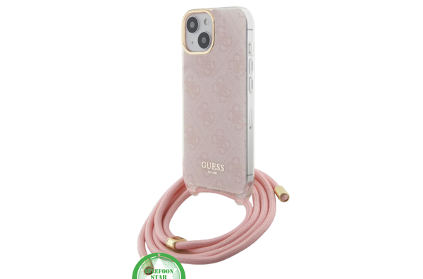 Hoesje voor iPhone 15 - Roze Crossbody Design met Luxe Logo en Koord