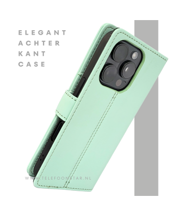 iPhone 16 Pro Max Bookcase Hoesje Mintgroen – Fris, Stijlvol & Praktisch