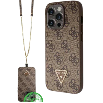 iPhone 15 Pro Hoesje met Gouden Ketting – Bruin Design met Logo en Bescherming