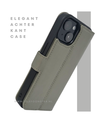 iPhone 15 2-in-1 Hoesje Groen Leer – Bookcase Met 2 in 1 Functie