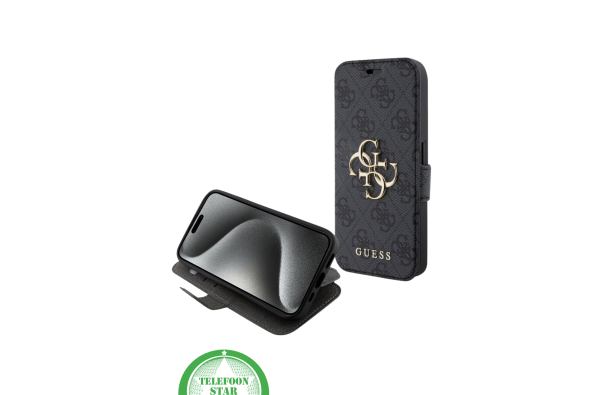 Bookcase Hoesje iPhone 15 Pro Max – Elegant Design met Gouden Logo