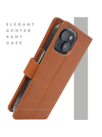 iPhone 15 Plus Leren Hoesje Cognac &ndash; Bookcase met Pasjeshouder
