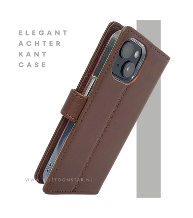 iPhone 15 Plus Hoesje Donkerbruin – Bookcase met Pasjeshouder