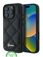 Hoesje voor iPhone 16 Pro Max &ndash; Luxe Zwarte Leren Look met Stijlvol Diamantpatroon