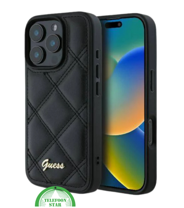 Hoesje voor iPhone 16 Pro Max &ndash; Luxe Zwarte Leren Look met Stijlvol Diamantpatroon