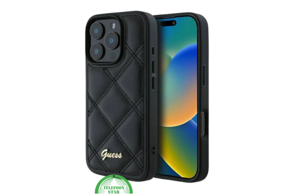 Hoesje voor iPhone 16 Pro Max – Luxe Zwarte Leren Look met Stijlvol Diamantpatroon