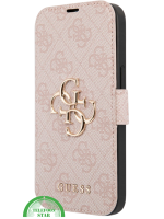 Hoesje voor iPhone 15 Pro Bookcase &ndash; Lichtroze Bescherming met Gouden Detail en Pasjesvak