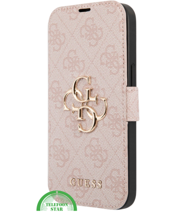 Hoesje voor iPhone 15 Pro Bookcase &ndash; Lichtroze Bescherming met Gouden Detail en Pasjesvak