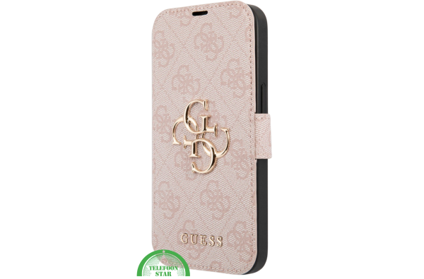 Hoesje voor iPhone 15 Pro Bookcase – Lichtroze Bescherming met Gouden Detail en Pasjesvak