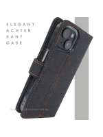 Bookcase Hoesje iPhone 15 Plus Grijs &ndash; Met Pasjeshouder en Oranje Stiksel