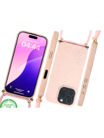 Lichtroze Koord Hoesje &ndash; Duurzaam Siliconen Touwkoord Case Met Draagkoord voor iPhone 16 Pro