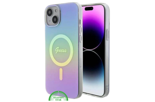 Hoesje voor iPhone 15 – Transparant Regenboog Design met MagSafe Ondersteuning