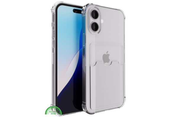 Transparant Hoesje voor iPhone 16 Plus met Kaarthouder – Slank, Praktisch & Schokbestendig