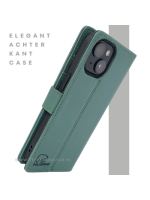 iPhone 15 Bookcase Hoesje Groen &ndash; Leren Case met Pasjeshouder
