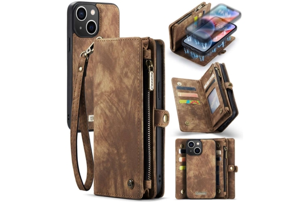 iPhone 14 3-in-1 portemonnee hoesje bruin