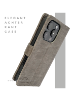 iPhone 16 Pro Max Bookcase Hoesje Taupe &ndash; Vintage Leren Look met Magnetische Sluiting