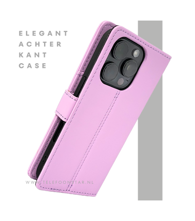 iPhone 16 Pro max Bookcase Hoesje Lichtroze – Elegante Leren Look met Magnetische Sluiting