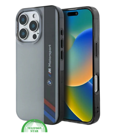 Motorsport Hoesje voor iPhone 16 Pro &ndash; Grijs/Zwart | Sportief Design met Ultieme Bescherming