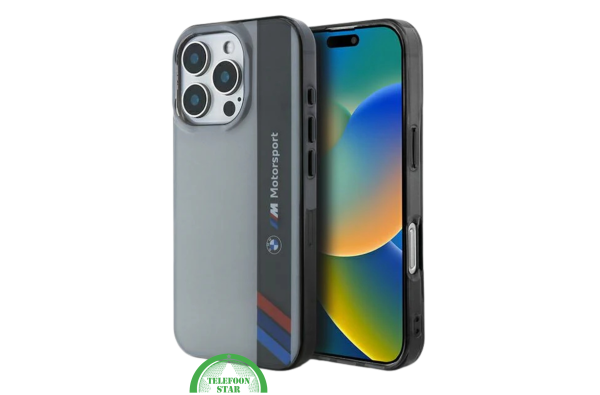 Motorsport Hoesje voor iPhone 16 Pro – Grijs/Zwart | Sportief Design met Ultieme Bescherming