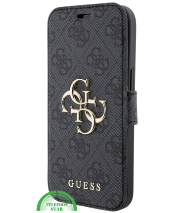 Hoesje voor iPhone 15 Pro Bookcase &ndash; Zwart Bescherming met Gouden Detail en Pasjesvak