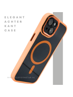iPhone 15 Plus MagSafe Hoesje Oranje-Zwart &ndash; Sportieve Look met Magnetische MagSafe Ring
