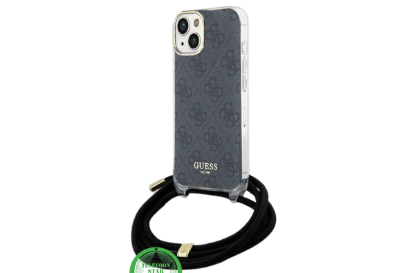 Hoesje voor iPhone 15 - Zwart Crossbody Design met Luxe Logo en Koord