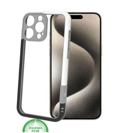 iPhone 16 Pro Max Hoesje &ndash; Transparant Frame met Versterkte Hoeken (Wit-Grijs Design)